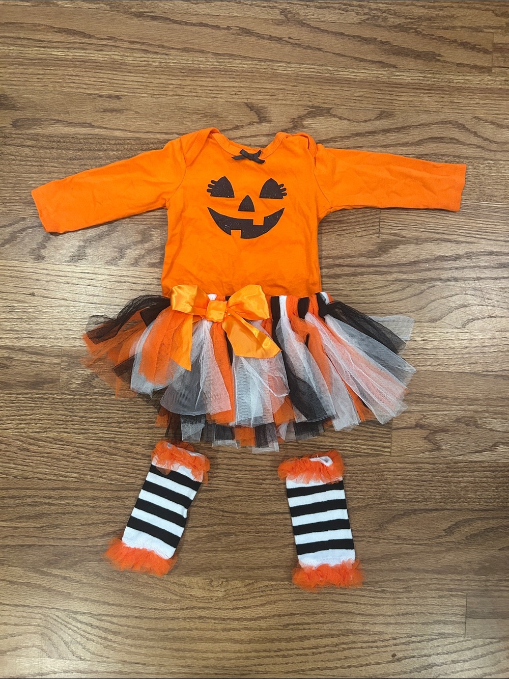 Orange Pumpkin Tutu Dress with Bow - Baby Halloween Costume 9 Months